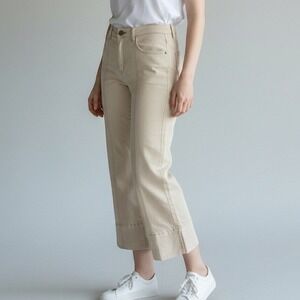 NWOT Democracy Absolution Cream Cropped Jeans Womens 12P Stretch Ankle Slit